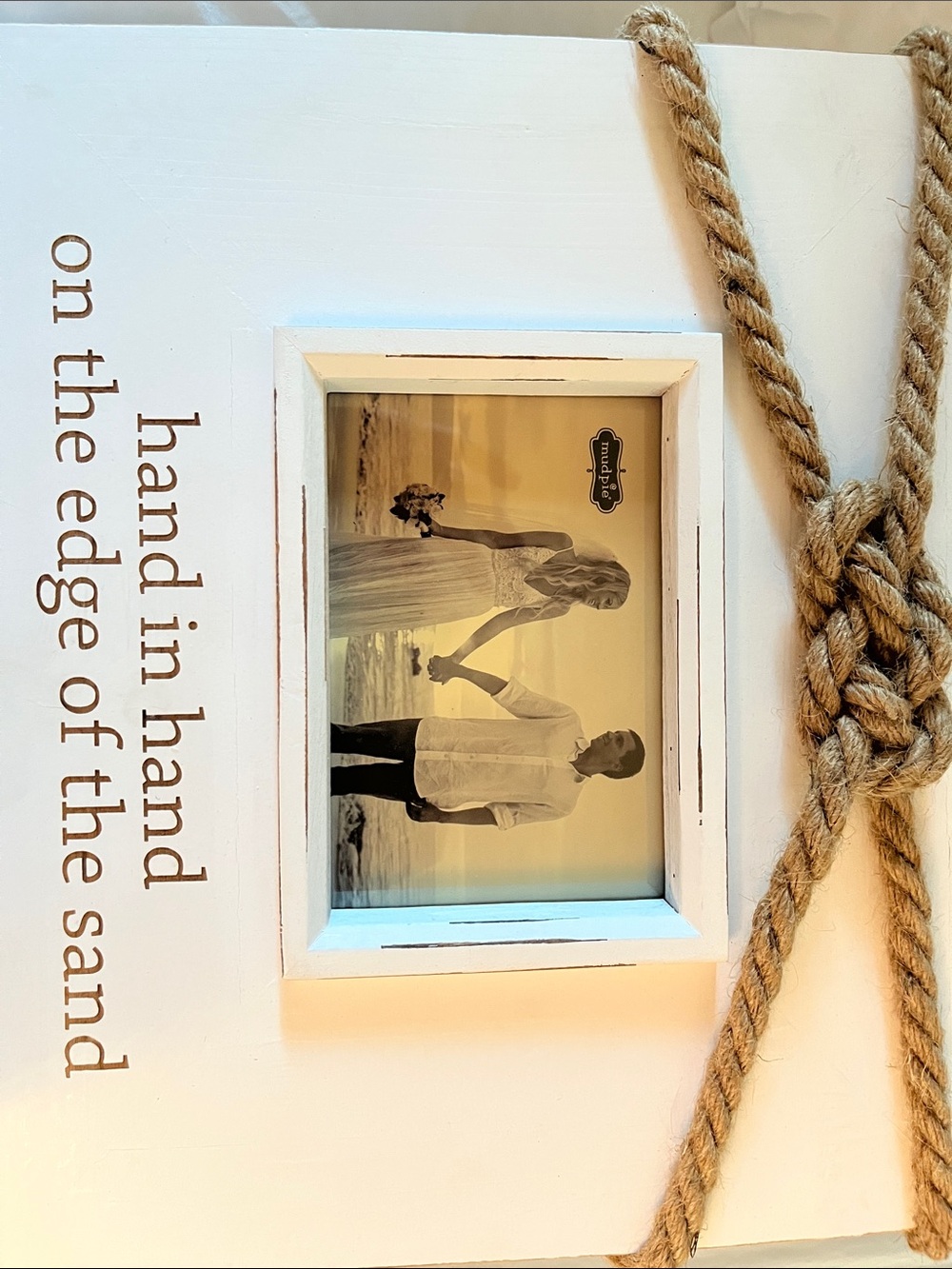 Mud Pie Coastal White Frame with Natural Rope Detail. Holds a 4x6 picture